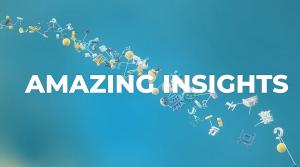 The words 'Amazing Insights' appear in white letters in front of a blue background with a graphic of many letters and alphabet symbols running together