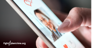 Phone with image of romance scammer