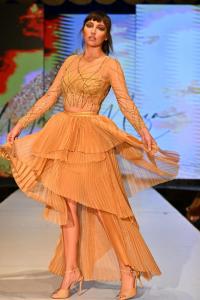 culture, gold, model, black hair, tall, new york, runway, makeup, gold sequins