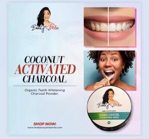 Advertisement showing how Beauty and Smile Charcoal Teeth Whitening Products