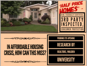 The home in the photo shown is one of several illustrations of "half priced new homes" which can be produced with or without a garage, depending on a homebuyers budget.
