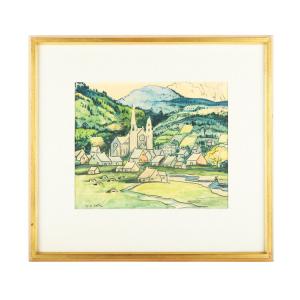 Watercolor on paper of a Quebec Village by Marc-Aurèle Fortin (1888-1970), diminutive at just 10 inches by 12 inches (sight), painted circa 1925 (CA$9,440).