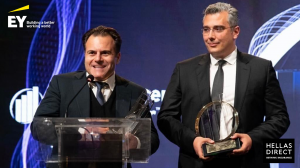 Alexis Pantazis and Emilios Markou of Hellas Direct accepting the award at the EY Entrepreneur Of The Year™ Cyprus 2022 ceremony