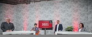 EVVC Kick Off 2021. (L-R) Stephan Lemke EVVC Board Member, Ilona Jarabek EVVC President, Timo Feuerbach EVVC Managing Director, Brit Haase Office Management pic.©O.Malzahn