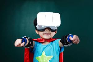 Child experiencing virtual reality and its world to endless possibilites