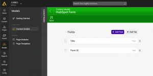 Adding HubSpot form in Agility CMS interface