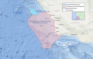 map of California coast showing outline of ocean area between Cambria and Santa Barbara