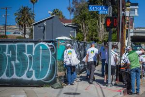 Volunteers took advantage of the springlike weather in Hollywood to make rundown areas of the neighborhood safe and clean.
