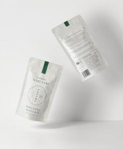 White background with the packaging of SAYURI matcha branded products