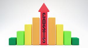 Coloured bar graph with red arrow in the middle indicating rising costs