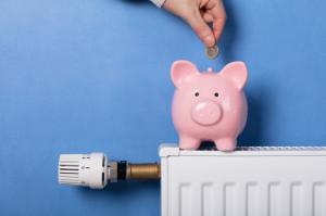 A Person's Hand Inserting Coin In Piggy Bank On Radiator