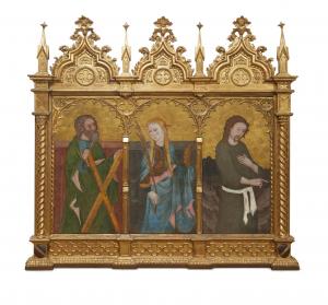 Continental School altar triptych depicting St. Andrew, St. Agnes and St. Joseph in a 19th century frame, (est. $10,000-$20,000).