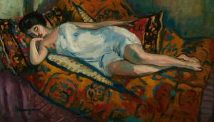 Oil on canvas by Henri Manguin (French, 1874-1949), titled Petite dormeuse en chemise blanche, 1918, (est. $15,000-$25,000).