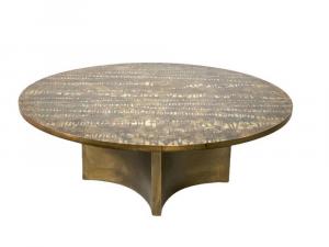 Bronze coffee table by Philip and Kelvin LaVerne, titled Eternal Forest, 47 ½ inches in diameter, having a brass and green patina ($27,060).