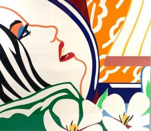 Screenprint in colors by Tom Wesselmann (American, 1931-2004), titled Bedroom Face with Orange Wallpaper (1987), 62 inches by 68 inches, framed ($12,300).