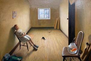 Oil on canvas painting by Mark Lancelot Symons (British, 1887-1935), titled Moving Day (circa 1929-1930), artist signed lower right ($11,685).