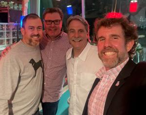Jeff Foxworthy with the hosts of the Comedy Roundtable Podcast