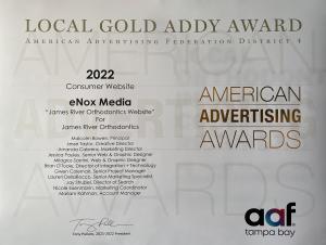 ENOX MEDIA WINS PRESTIGIOUS GOLD ADDY AWARD FOR JAMES RIVER ORTHODONTICS WEBSITE IN THE ONLINE INTERACTIVE CATEGORY