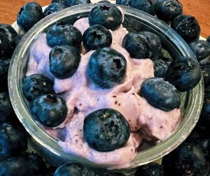 CHKP Foods blueberry flavored chickpea-based non-dairy yogurt with fresh blueberries on top