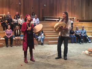 Tamara Goddard & David Fierro sing Cree Sunrise Song in shishalh Nation Bighouse