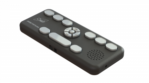 A picture of the Orbit Speak notetaker, showing the braille keypad on the top of the unit.