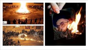 Reports of throwing sound grenades, burning photos of Khamenei and Khomeini as well as chanting slogans, such as, “Death to Khamenei, damned be Khomeini, hail to Rajavi” have been received from at least 75 cities in 25 provinces.