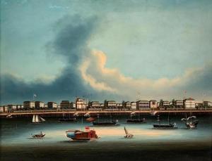 19th century oil on canvas China Trade painting titled The Bund at Shanghai (circa 1850-55), unsigned and framed (est. $3,000-$5,000).