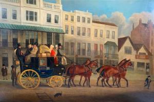 Oil on canvas painting by the late 19th century British artist H. D. Williams, titled The Magnet Coach (est. $2,000-$4,000).