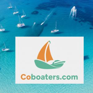 The background is an aerial view of blue sea with multiple sailboats and powerboats. Symbols of a crew finder service.
