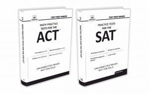 A picture of the unreleased proof versions (NetGalley Copies) of Vibrant Publishers’ Math Practice Tests for the ACT and Practice Tests for the SAT
