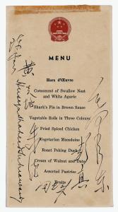 Chairman Mao Zedong signed this menu card on occasion of a state dinner in Beijing, October 19, 1956