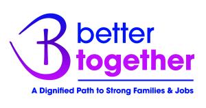 Better Together logo has a large, stylized B in blue and pink