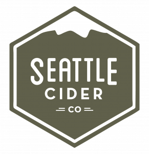 Seattle Cider Co Logo. Company Name with Mountain enclosed in Hexagon Shape