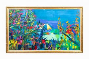 Nicola Simbari (Italian, 1927-2012) is represented seven times in the auction, to include this oil on canvas from 1971 titled Ischia, signed and dated (est. $5,000-$7,000).