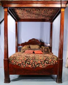 Mahogany Empire full tester bed signed C. Lee, enlarged to king size with new mattresses and pillows (est. $10,000-$20,000).