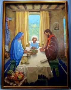 Oil on canvas by Ralph Pallen Coleman (Phila., 1892-1968), a rendering of Christ as a Youth with Mary and Joseph Giving Thanks for the Food (est. $5,000-$25,000).