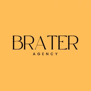 A golden yellow square with the word Brater centered over the word agency, all letters are uppercase