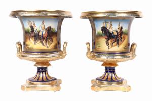 Pair of Sevres painted porcelain urns, French, 19th century.