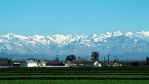 Beautiful mountains and palm trees with the background of the blue sky