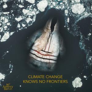 360 Agency Berlin Climate change knows no frontier image of inuit traditional clthes floating along with iceberg parts melting - Illustration