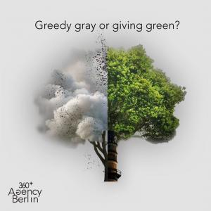 360 Agency Berlin_ Greedy Grey or Giving Green? One half of image with pipes and the other half made of trees