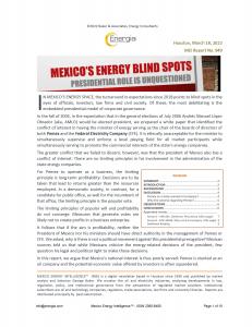 This is the title page, scope and table of contents of MEI report 949:  "Mexico's Energy Blind Spots"