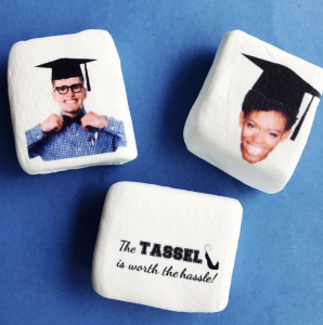 Candy with a Twist marshmallows with graduates' faces on them.
