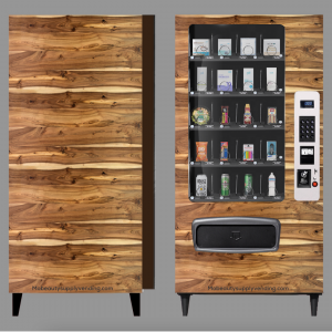 Air Vacations and Vending Customized Vending Machine with a wood grain wrap