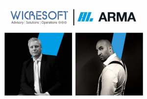 Wicresoft logo and ARMA logo are displayed. Pictured are John Barker, Partner at ARMA Litigation, and Rajat Sharma, Managing Partner at ARMA Litigation, looking quite sharp in suits.