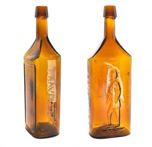 Traveller’s Bitters bottle (circa 1834-1870), with motif of a walking man (est. $8,000-$12,000).