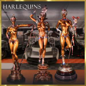 nude harelquins being promoted in front of car scene for Barrett Jackson