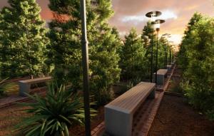 Artist conception of "Waffle Forest" with smart-tree technology planned in Phoenix, Arizona