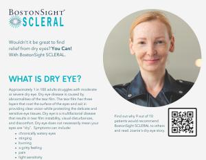 Picture of Joanie who has dry eye. Text includes dry eye symptoms.