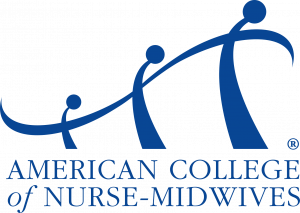 American College of Nurse-Midwives Logo is blue with artistic representation of women holding hands